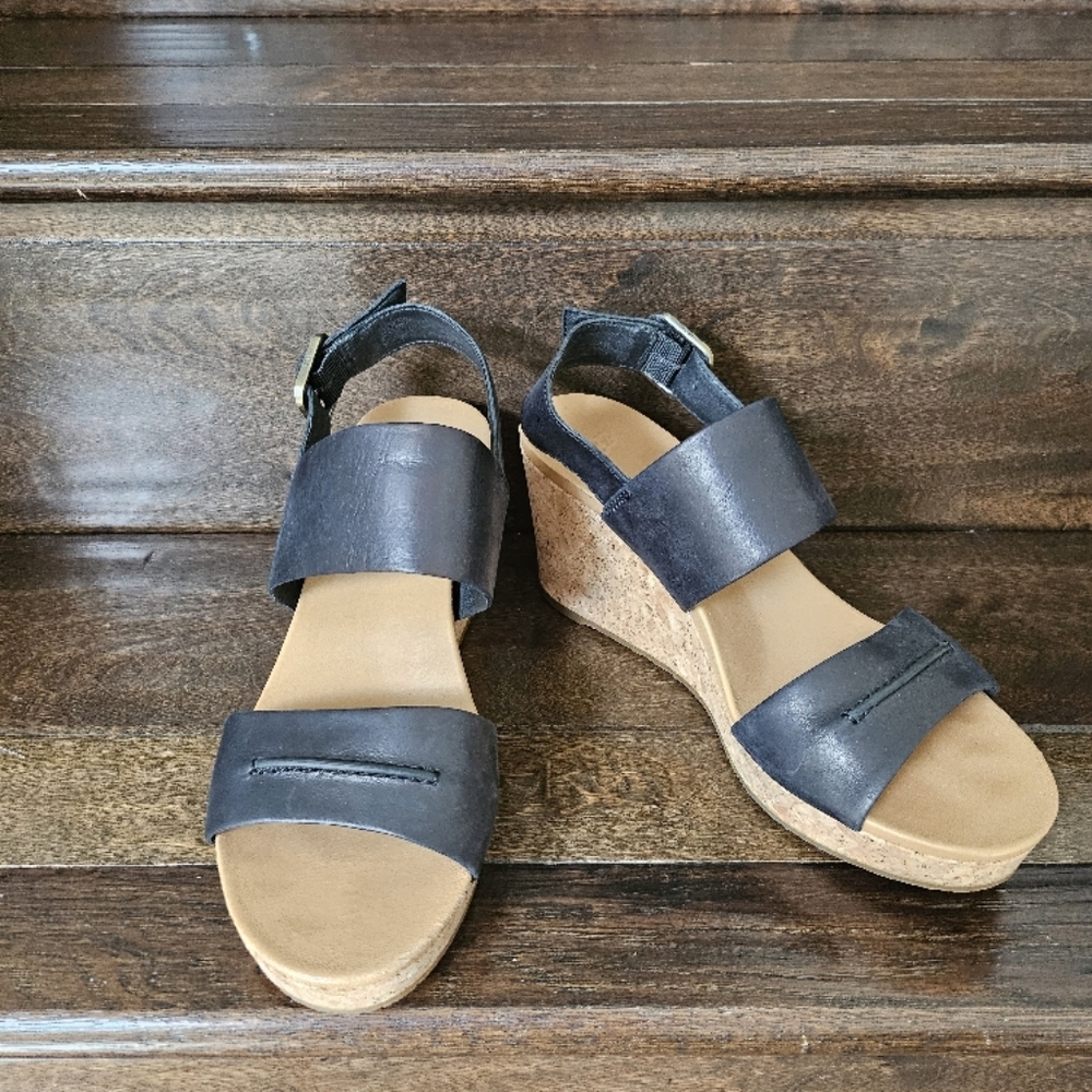 Ugg Elena II Black Cork Wedge Sandals